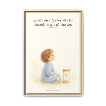 Espera en Jehová, y él te sostendrá — Lienzo Cristiano Enmarcado | Salmo 27:14 — 16×24 pulgadas, marco natural, vista frontal