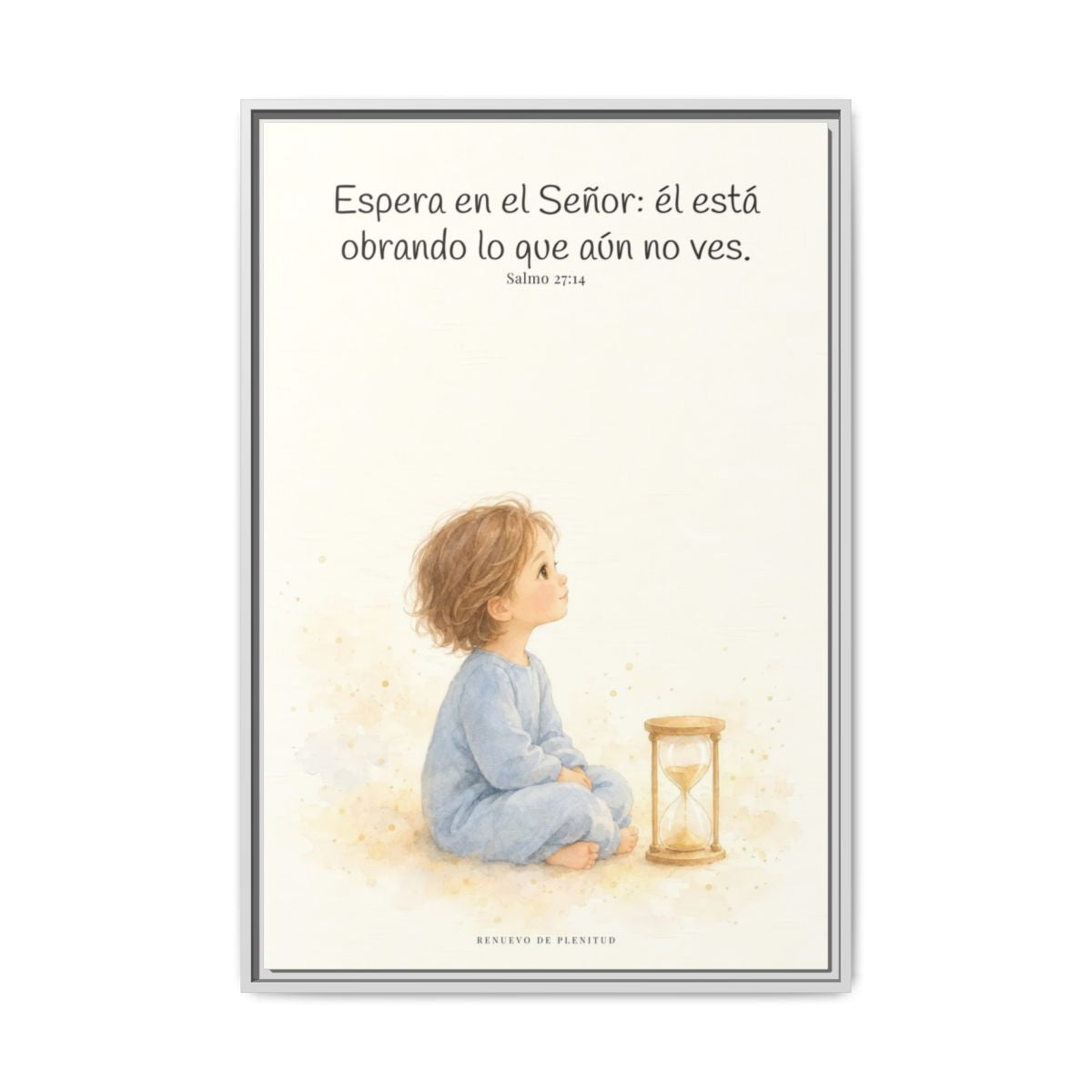 Espera en Jehová, y él te sostendrá — Lienzo Cristiano Enmarcado | Salmo 27:14 — 24×36 pulgadas, marco blanco, vista frontal