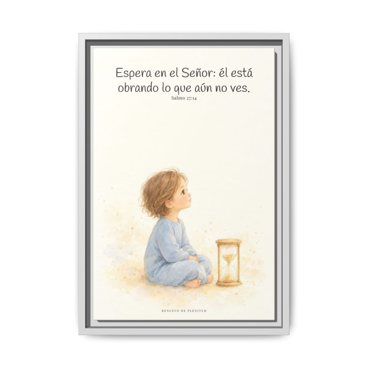 Espera en Jehová, y él te sostendrá — Lienzo Cristiano Enmarcado | Salmo 27:14 — 12×18 pulgadas, marco blanco, vista frontal