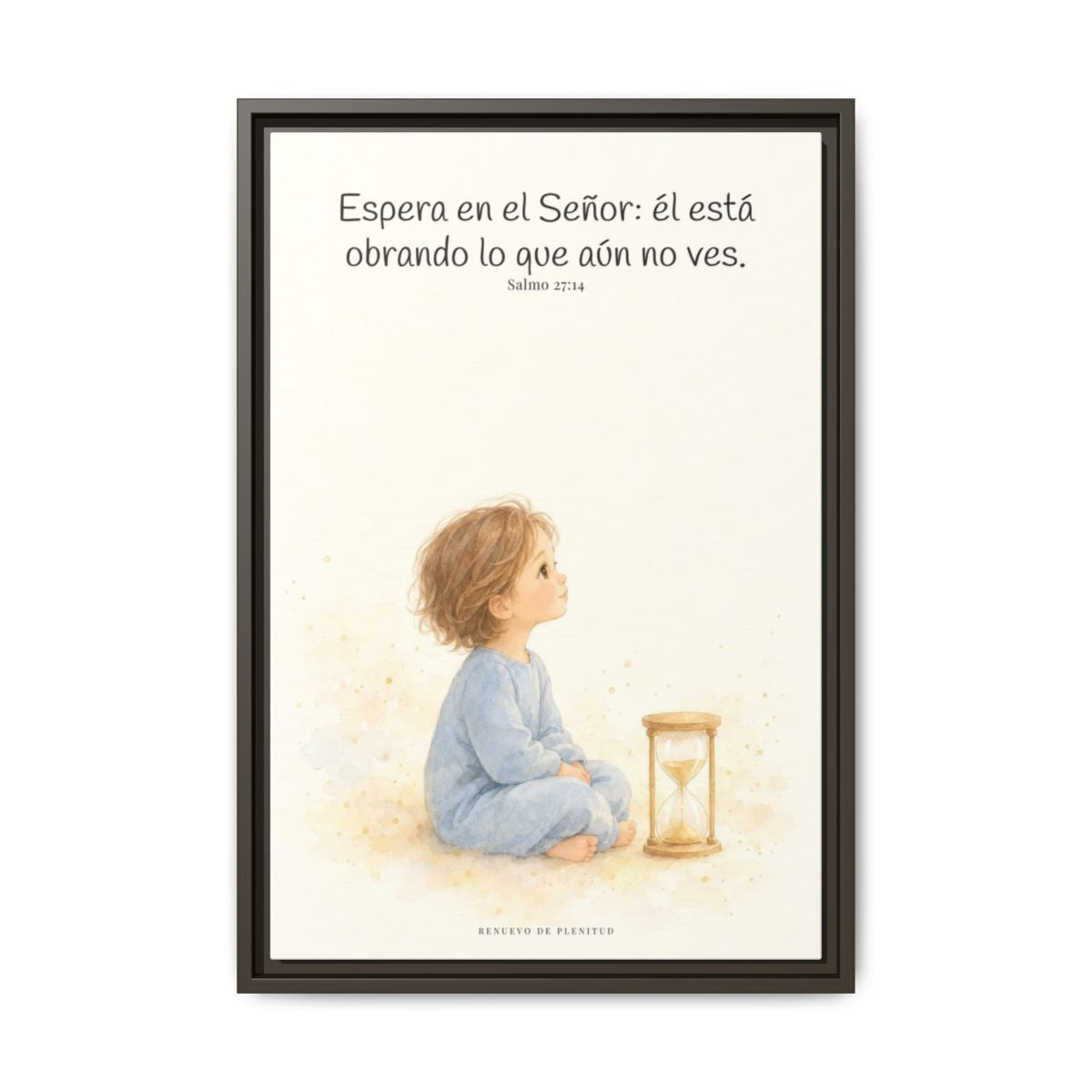 Espera en Jehová, y él te sostendrá — Lienzo Cristiano Enmarcado | Salmo 27:14 — 16×24 pulgadas, marco espresso, vista frontal