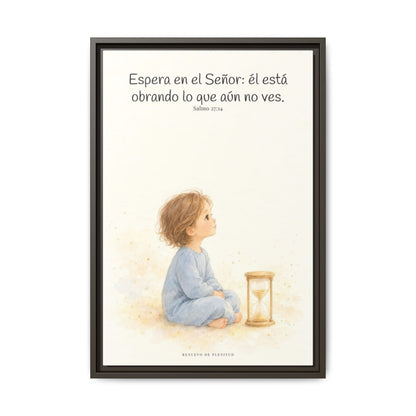 Espera en Jehová, y él te sostendrá — Lienzo Cristiano Enmarcado | Salmo 27:14 — 16×24 pulgadas, marco espresso, vista frontal