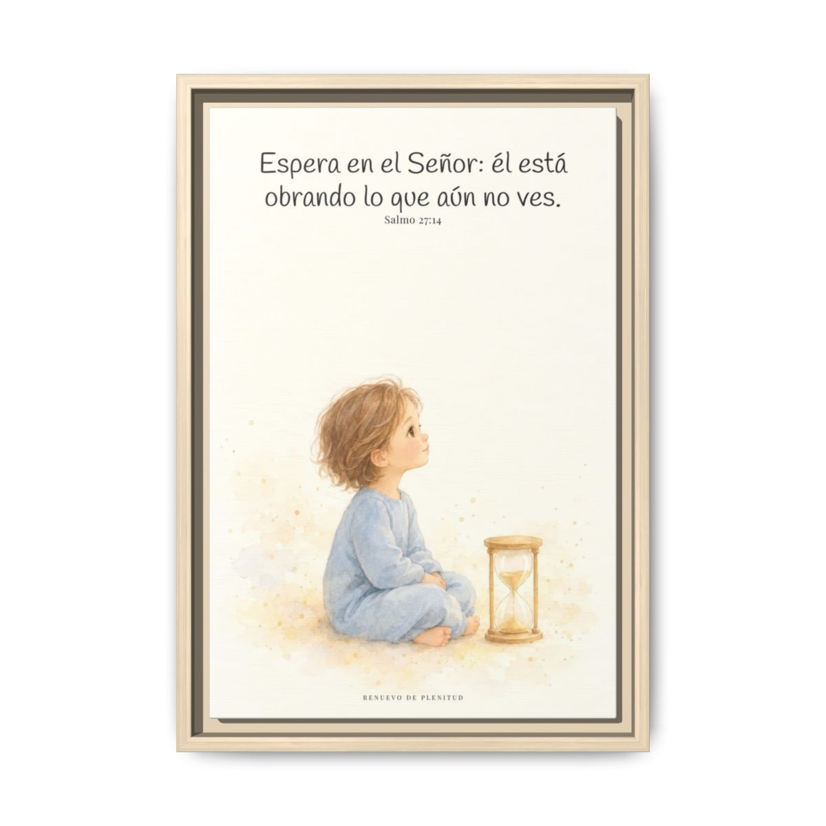Espera en Jehová, y él te sostendrá — Lienzo Cristiano Enmarcado | Salmo 27:14 — 12×18 pulgadas, marco natural, vista frontal