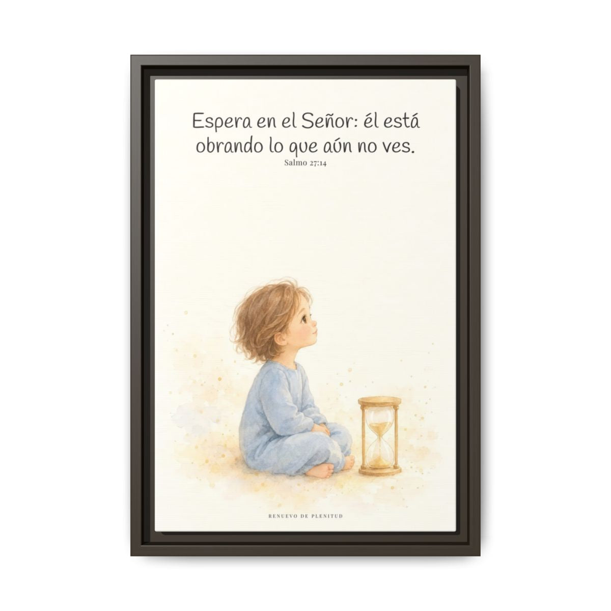 Espera en Jehová, y él te sostendrá — Lienzo Cristiano Enmarcado | Salmo 27:14 — 12×18 pulgadas, marco espresso, vista frontal