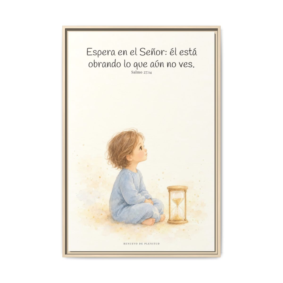 Espera en Jehová, y él te sostendrá — Lienzo Cristiano Enmarcado | Salmo 27:14 — 24×36 pulgadas, marco natural, vista frontal