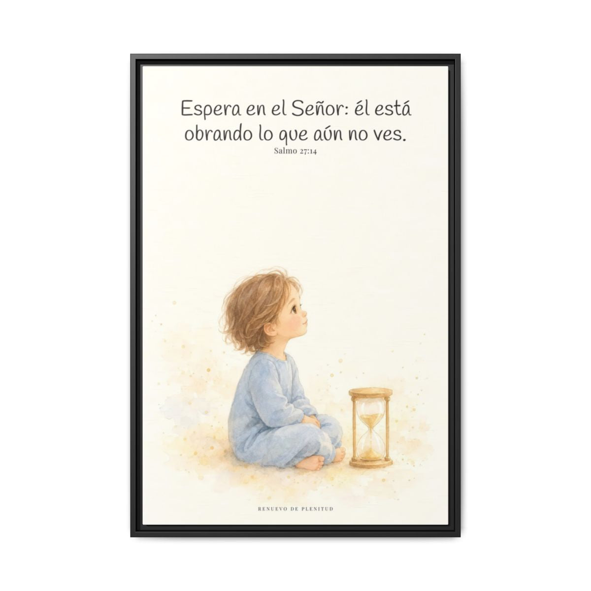 Espera en Jehová, y él te sostendrá — Lienzo Cristiano Enmarcado | Salmo 27:14 — 24×36 pulgadas, marco negro, vista frontal