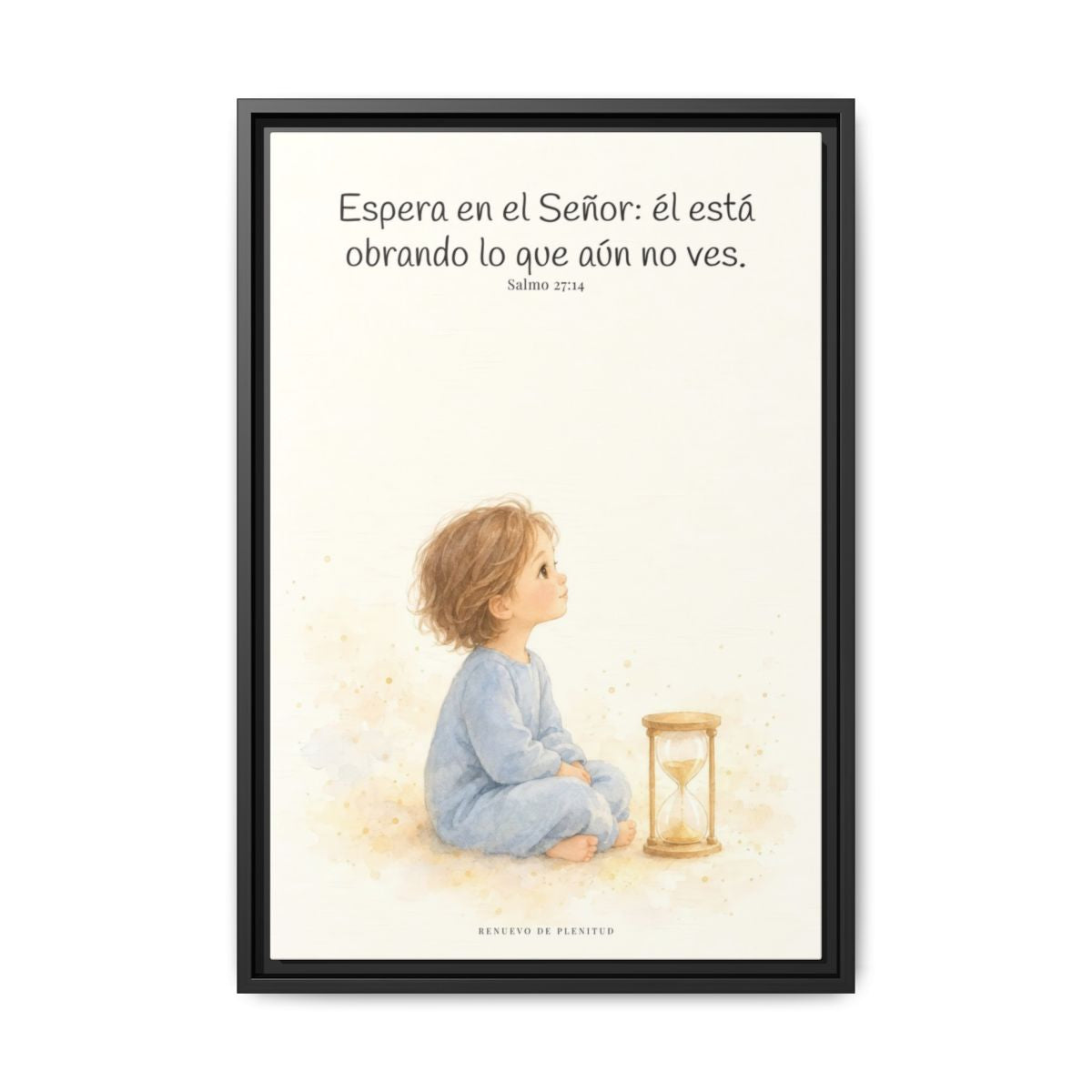 Espera en Jehová, y él te sostendrá — Lienzo Cristiano Enmarcado | Salmo 27:14 — 16×24 pulgadas, marco negro, vista frontal