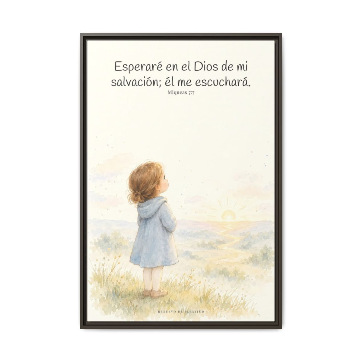 Esperaré en el Dios de mi salvación — Lienzo Cristiano Enmarcado | Miqueas 7:7 — 24×36 pulgadas, marco espresso, vista frontal