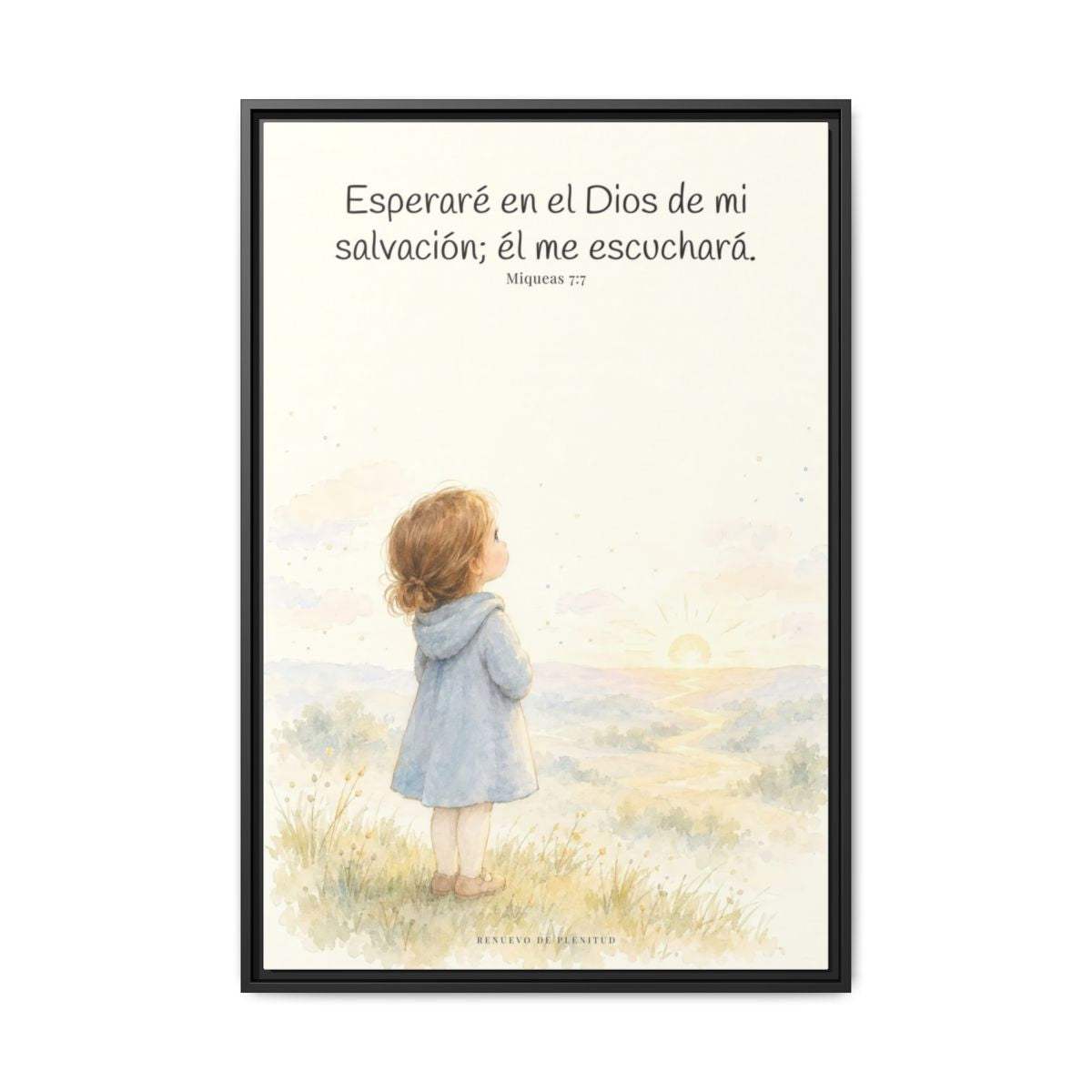 Esperaré en el Dios de mi salvación — Lienzo Cristiano Enmarcado | Miqueas 7:7 — 24×36 pulgadas, marco negro, vista frontal