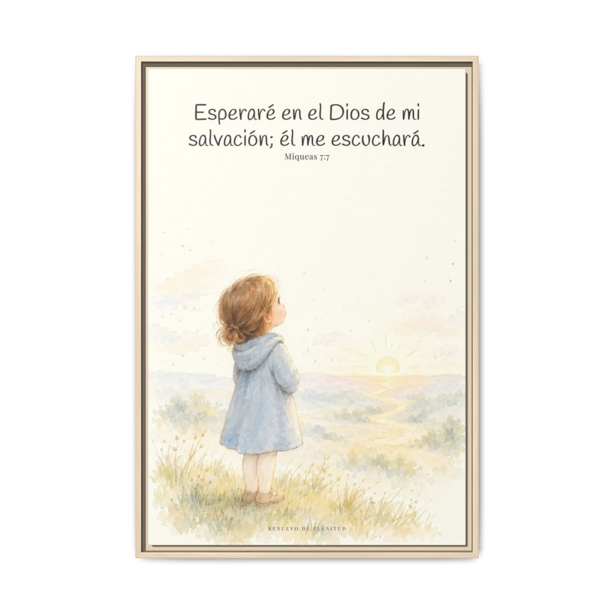 Esperaré en el Dios de mi salvación — Lienzo Cristiano Enmarcado | Miqueas 7:7 — 24×36 pulgadas, marco natural, vista frontal