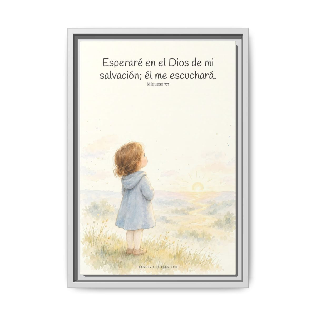Esperaré en el Dios de mi salvación — Lienzo Cristiano Enmarcado | Miqueas 7:7 — 12×18 pulgadas, marco blanco, vista frontal