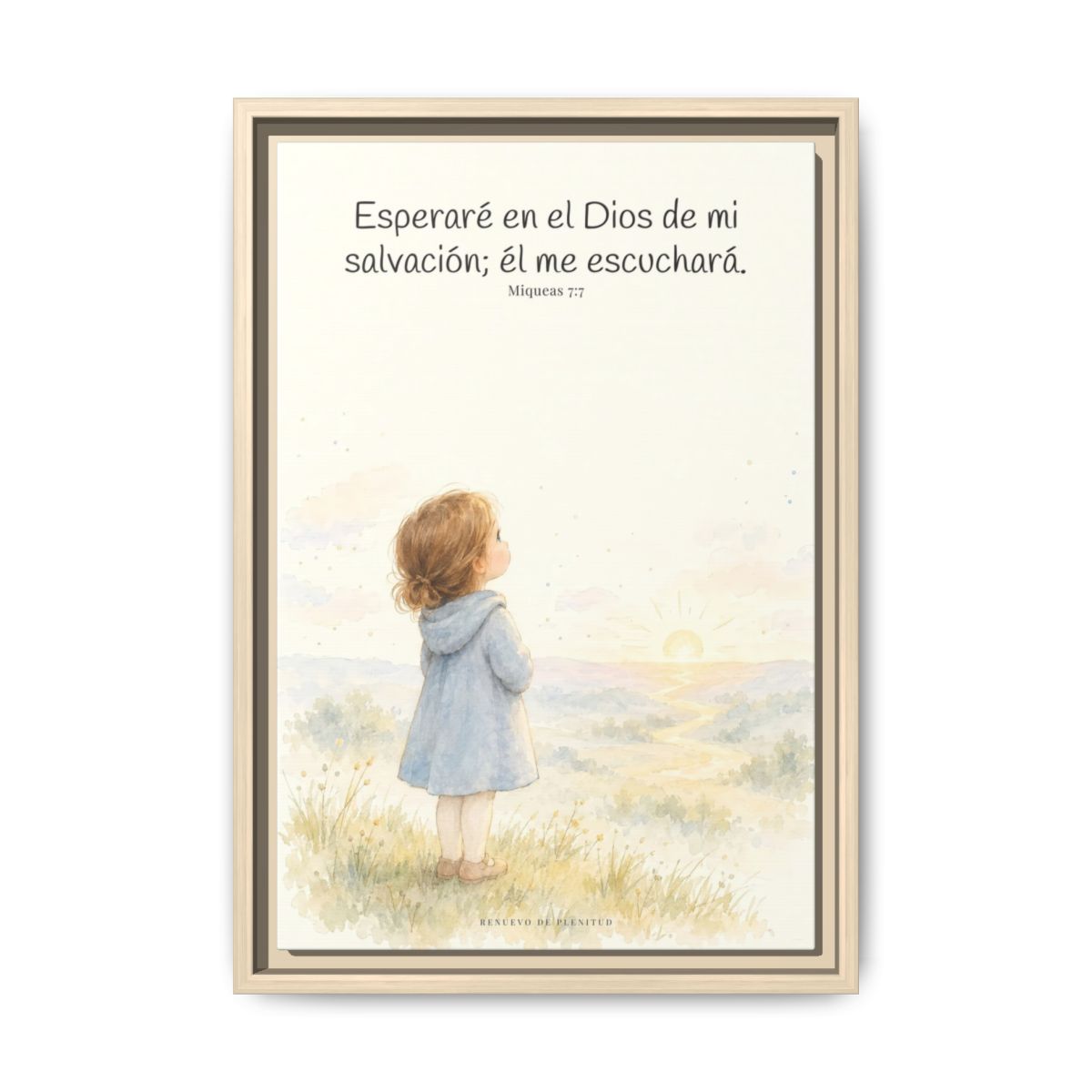 Esperaré en el Dios de mi salvación — Lienzo Cristiano Enmarcado | Miqueas 7:7 — 12×18 pulgadas, marco natural, vista frontal
