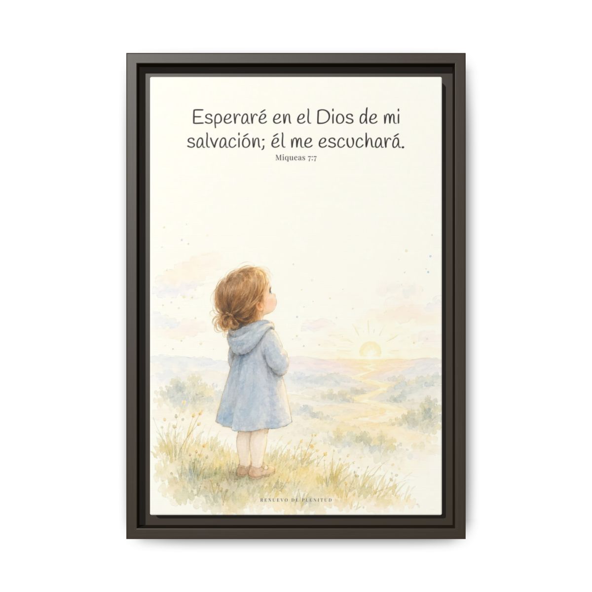 Esperaré en el Dios de mi salvación — Lienzo Cristiano Enmarcado | Miqueas 7:7 — 12×18 pulgadas, marco espresso, vista frontal
