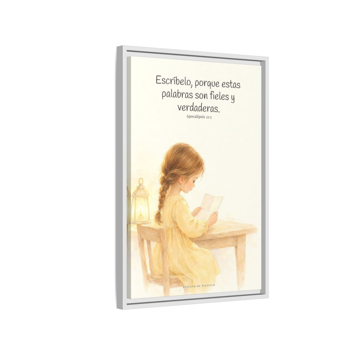 Estas palabras son fieles y verdaderas — Lienzo Cristiano Enmarcado | Apocalipsis 21:5 — 16×24 pulgadas, marco blanco, vista lateral del marco flotante