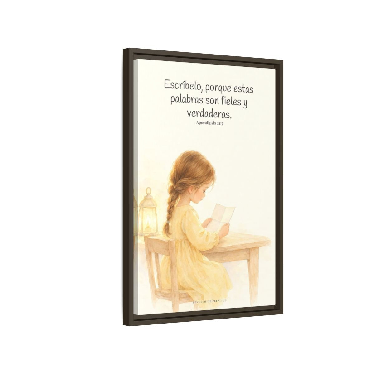 Estas palabras son fieles y verdaderas — Lienzo Cristiano Enmarcado | Apocalipsis 21:5 — 16×24 pulgadas, marco espresso, vista lateral del marco flotante