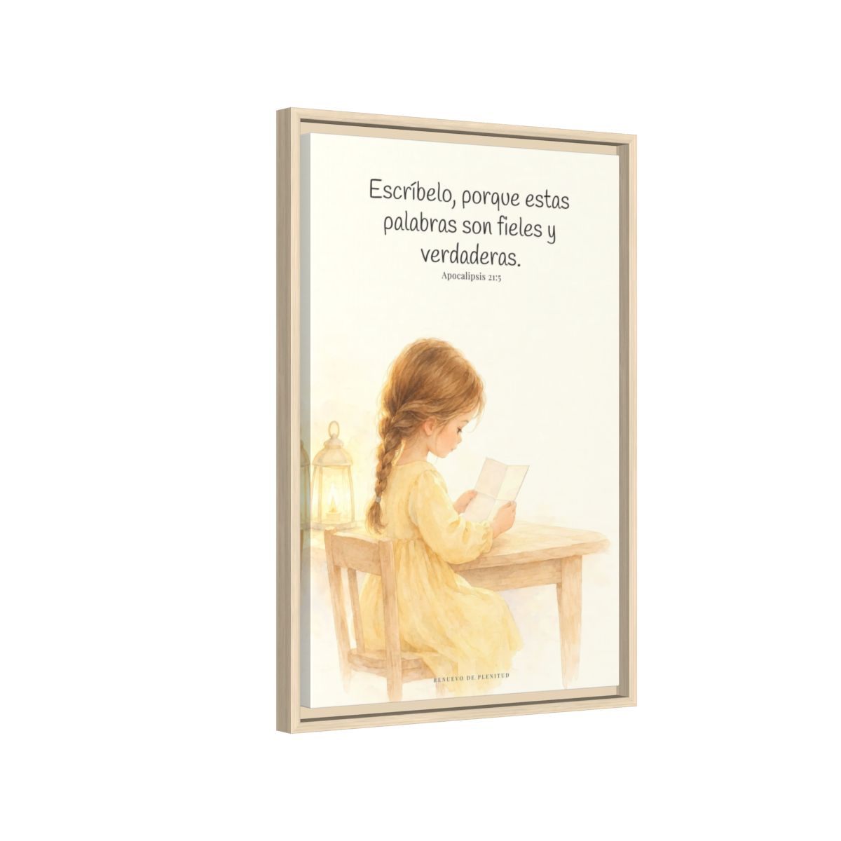 Estas palabras son fieles y verdaderas — Lienzo Cristiano Enmarcado | Apocalipsis 21:5 — 16×24 pulgadas, marco natural, vista lateral del marco flotante