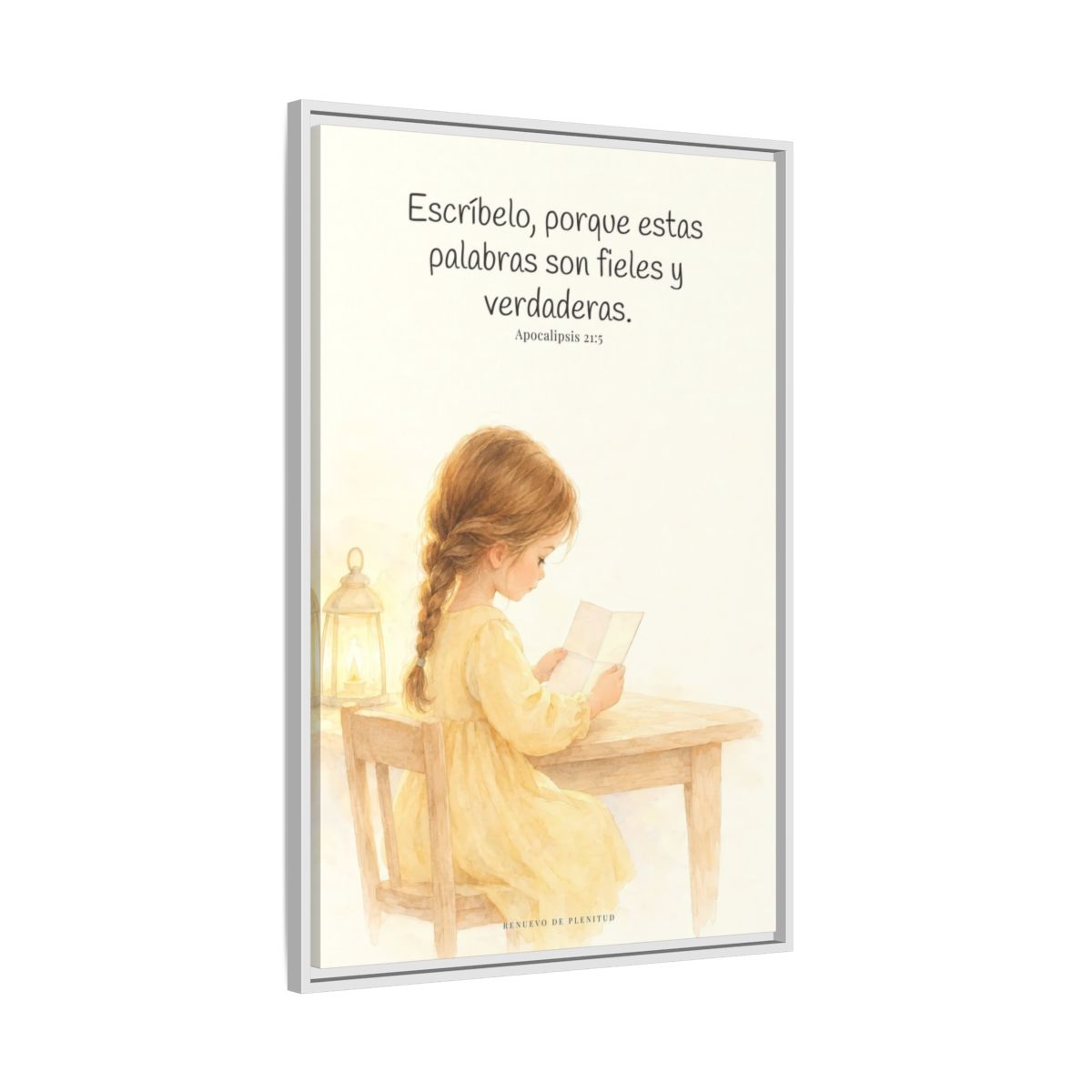 Estas palabras son fieles y verdaderas — Lienzo Cristiano Enmarcado | Apocalipsis 21:5 — 24×36 pulgadas, marco blanco, vista lateral del marco flotante