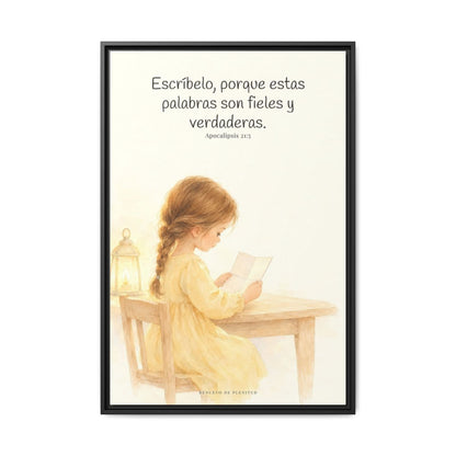 Estas palabras son fieles y verdaderas — Lienzo Cristiano Enmarcado | Apocalipsis 21:5 — 24×36 pulgadas, marco negro, vista frontal