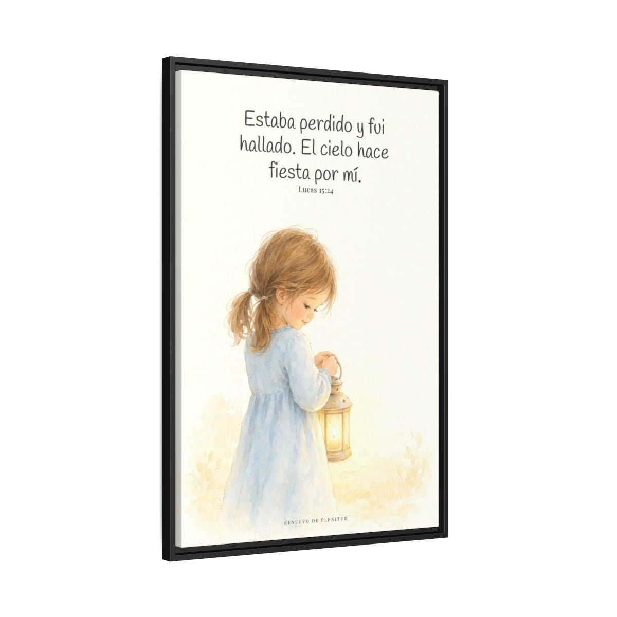 Este mi hijo perdido ha sido hallado — Lienzo Cristiano Enmarcado | Lucas 15:24 — 24×36 pulgadas, marco negro, vista lateral del marco flotante