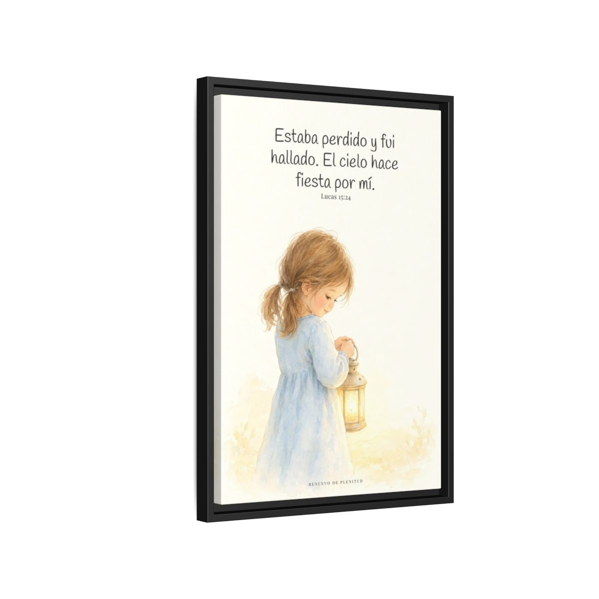 Este mi hijo perdido ha sido hallado — Lienzo Cristiano Enmarcado | Lucas 15:24 — 16×24 pulgadas, marco negro, vista lateral del marco flotante