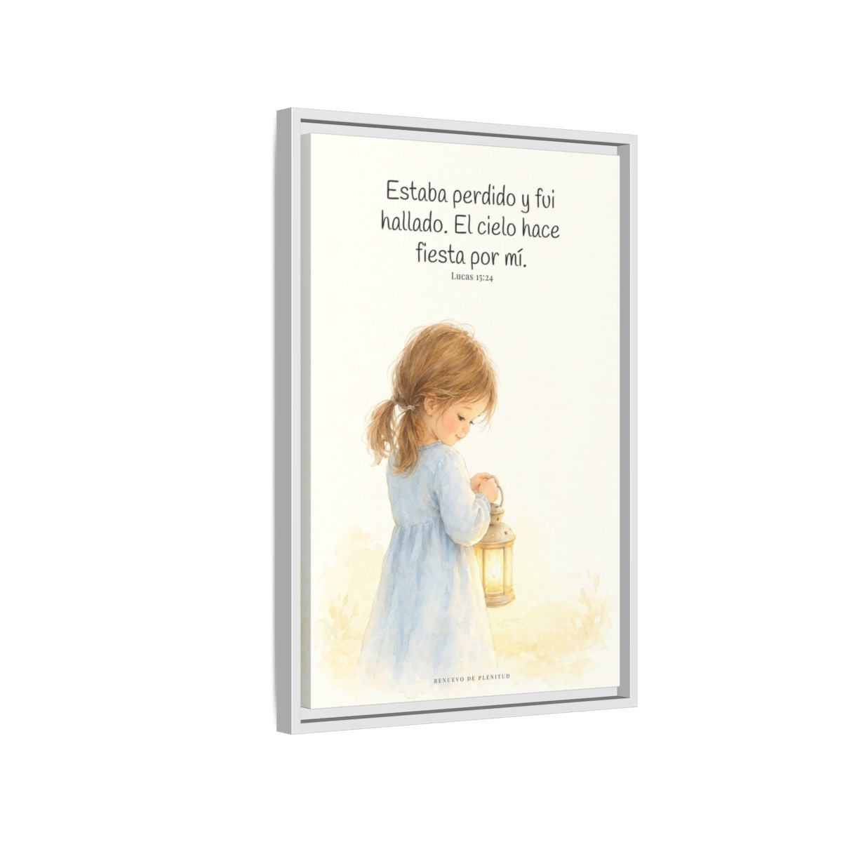 Este mi hijo perdido ha sido hallado — Lienzo Cristiano Enmarcado | Lucas 15:24 — 16×24 pulgadas, marco blanco, vista lateral del marco flotante