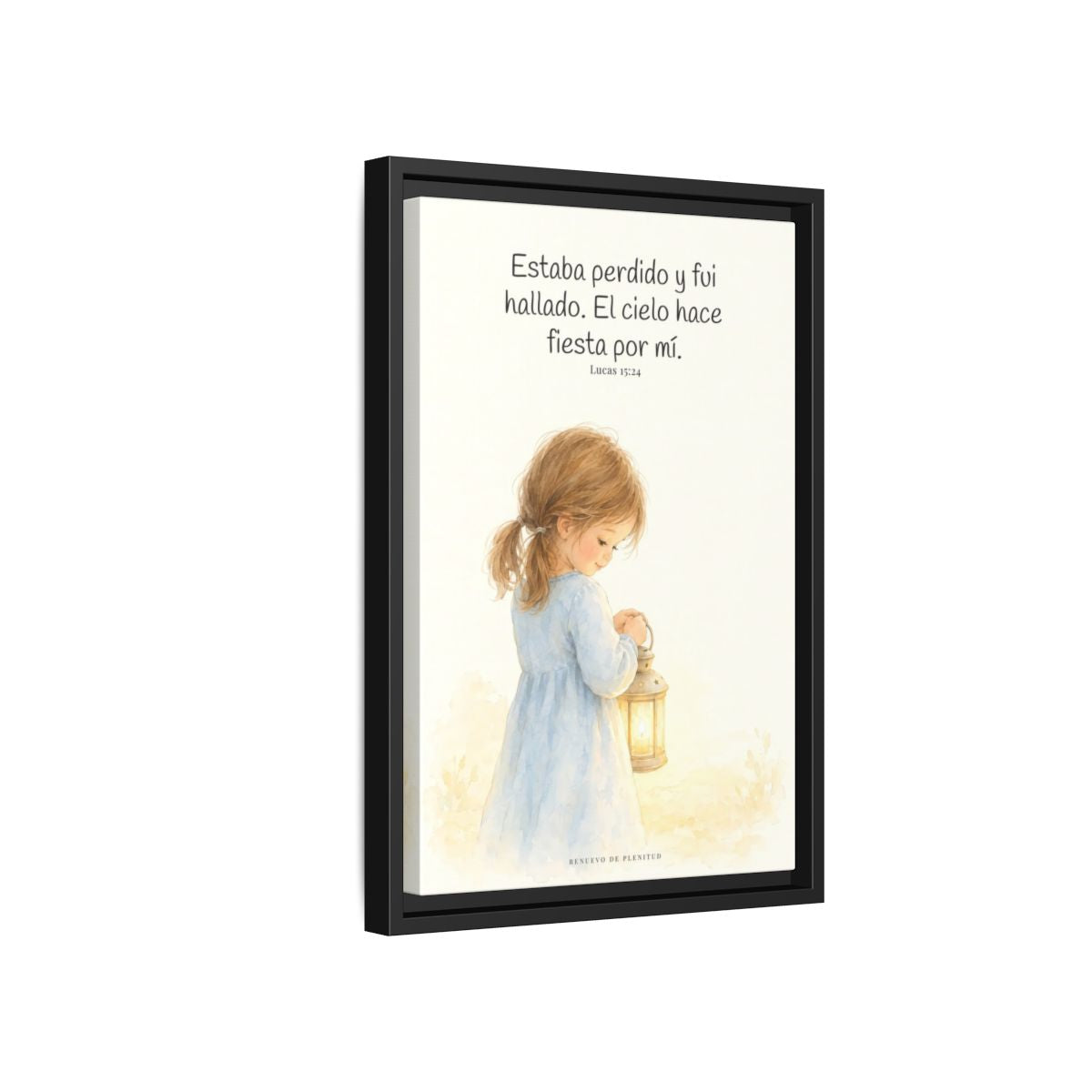 Este mi hijo perdido ha sido hallado — Lienzo Cristiano Enmarcado | Lucas 15:24 — 12×18 pulgadas, marco negro, vista lateral del marco flotante