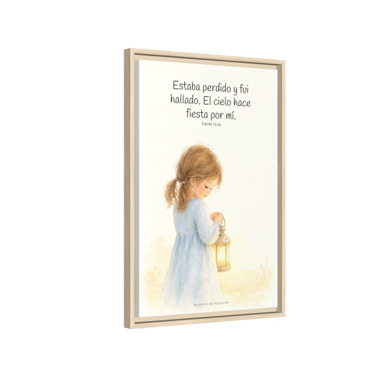 Este mi hijo perdido ha sido hallado — Lienzo Cristiano Enmarcado | Lucas 15:24 — 16×24 pulgadas, marco natural, vista lateral del marco flotante