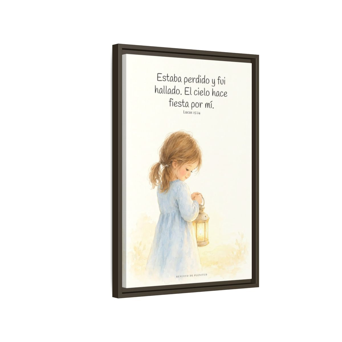 Este mi hijo perdido ha sido hallado — Lienzo Cristiano Enmarcado | Lucas 15:24 — 16×24 pulgadas, marco espresso, vista lateral del marco flotante