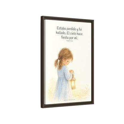 Este mi hijo perdido ha sido hallado — Lienzo Cristiano Enmarcado | Lucas 15:24 — 16×24 pulgadas, marco espresso, vista lateral del marco flotante