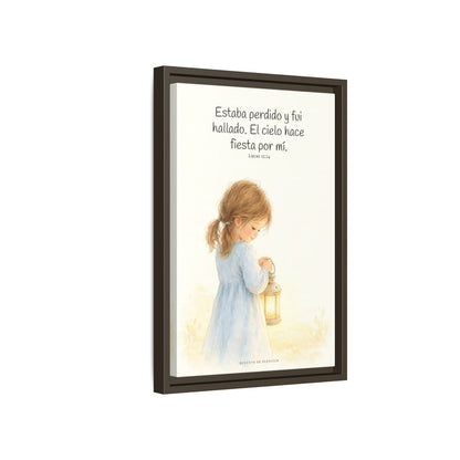 Este mi hijo perdido ha sido hallado — Lienzo Cristiano Enmarcado | Lucas 15:24 — 12×18 pulgadas, marco espresso, vista lateral del marco flotante
