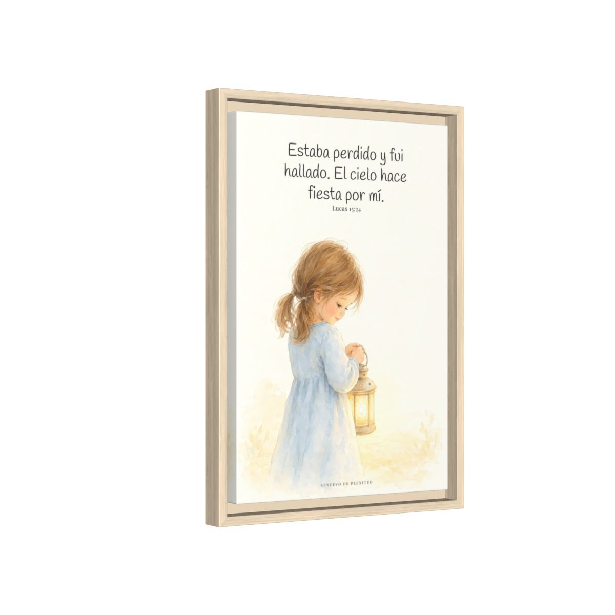 Este mi hijo perdido ha sido hallado — Lienzo Cristiano Enmarcado | Lucas 15:24 — 12×18 pulgadas, marco natural, vista lateral del marco flotante