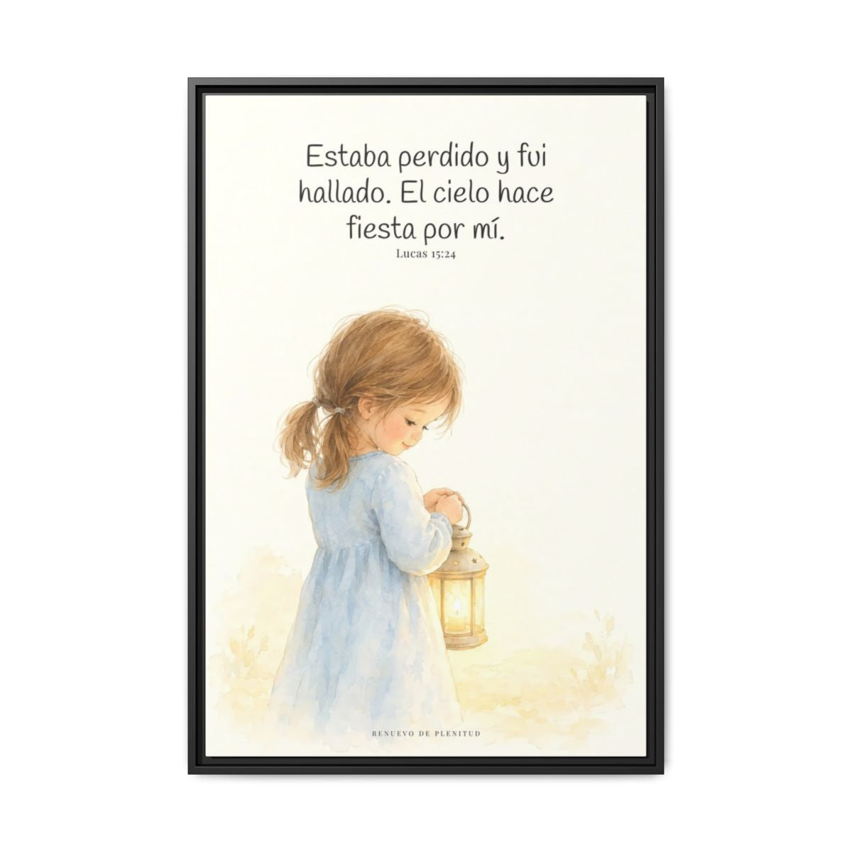 Este mi hijo perdido ha sido hallado — Lienzo Cristiano Enmarcado | Lucas 15:24 — 24×36 pulgadas, marco negro, vista frontal
