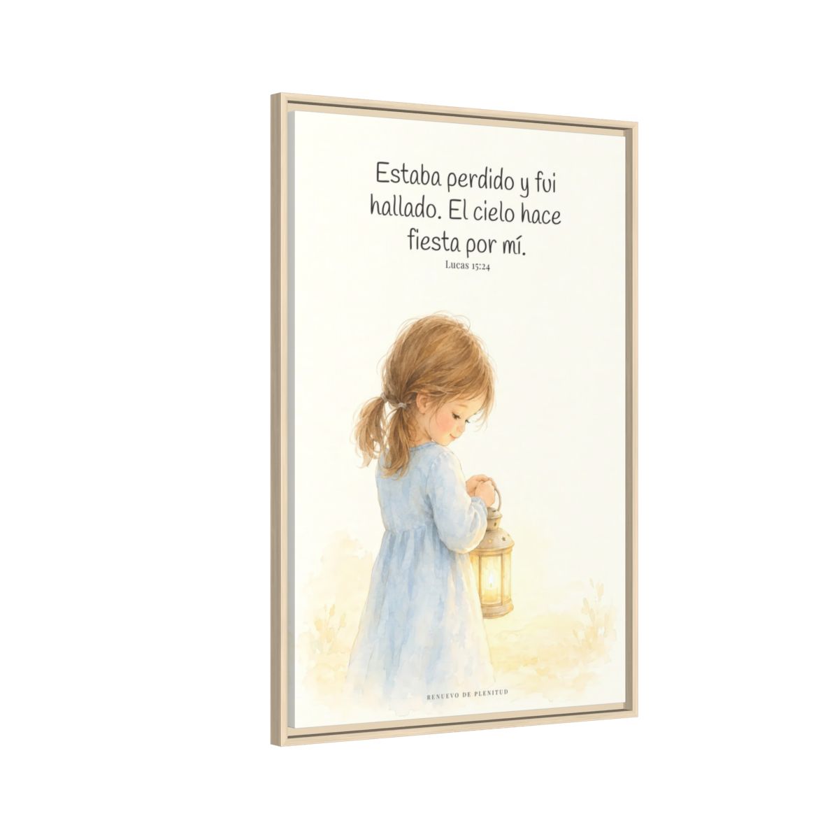 Este mi hijo perdido ha sido hallado — Lienzo Cristiano Enmarcado | Lucas 15:24 — 24×36 pulgadas, marco natural, vista lateral del marco flotante