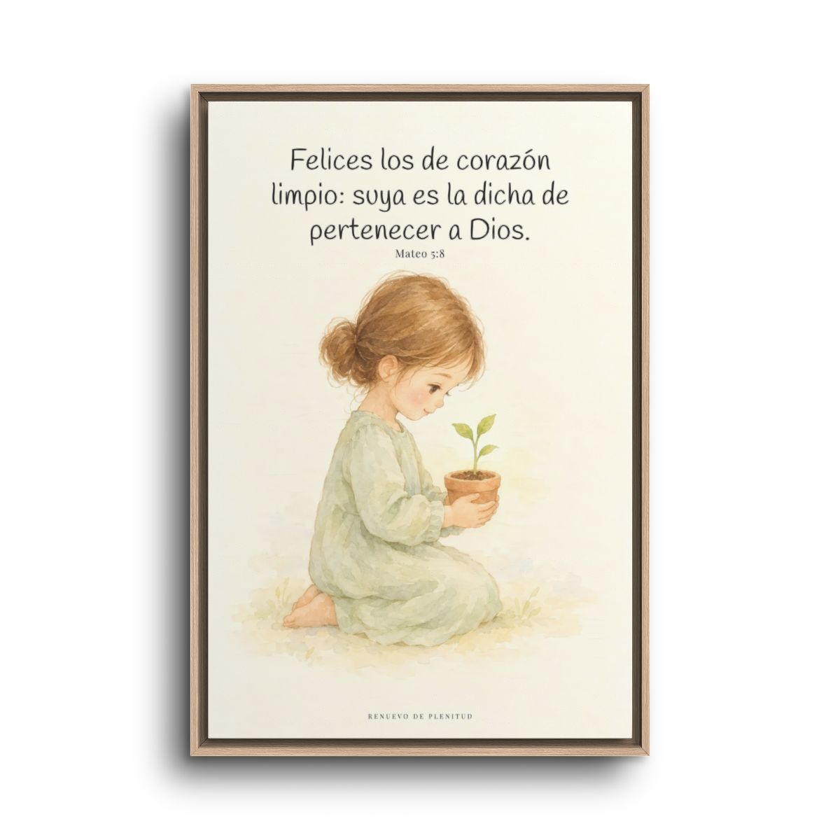 Felices los que pertenecen a Dios | Lienzo de fe para el hogar | Mateo 5:8 — 24×36 pulgadas, marco natural, vista frontal