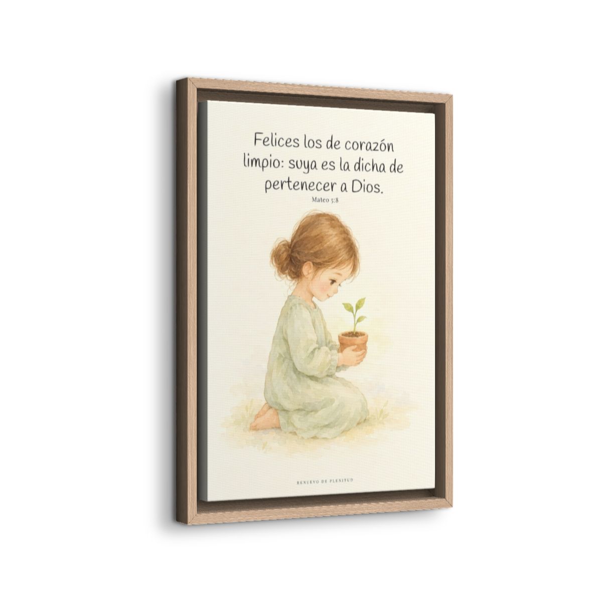 Felices los que pertenecen a Dios | Lienzo de fe para el hogar | Mateo 5:8 — 12×18 pulgadas, marco natural, vista lateral del marco flotante