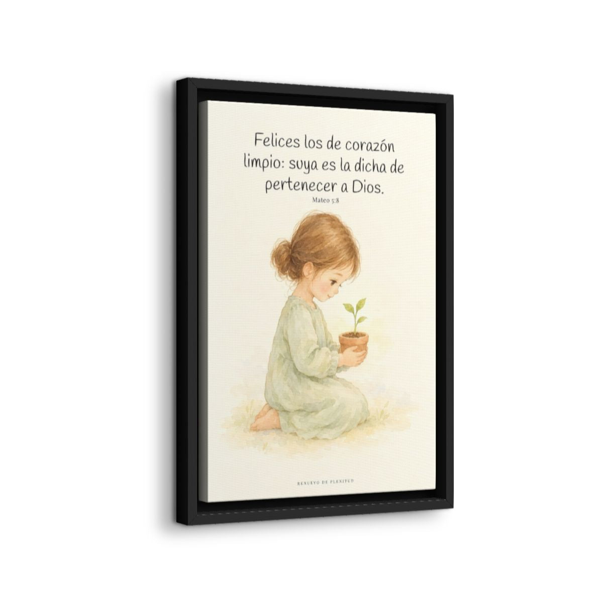 Felices los que pertenecen a Dios | Lienzo de fe para el hogar | Mateo 5:8 — 12×18 pulgadas, marco negro, vista lateral del marco flotante