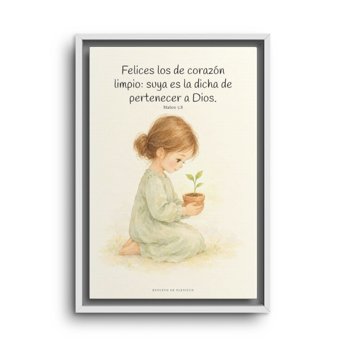 Felices los que pertenecen a Dios | Lienzo de fe para el hogar | Mateo 5:8 — 12×18 pulgadas, marco blanco, vista frontal