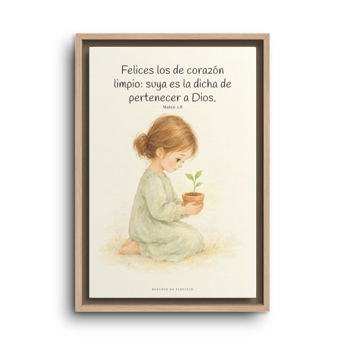 Felices los que pertenecen a Dios | Lienzo de fe para el hogar | Mateo 5:8 — 12×18 pulgadas, marco natural, vista frontal