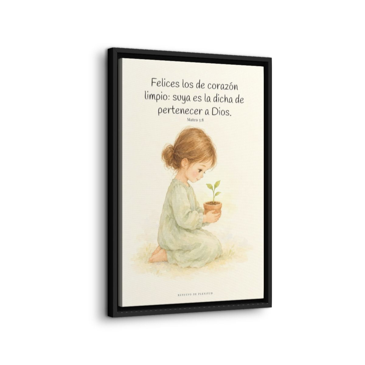 Felices los que pertenecen a Dios | Lienzo de fe para el hogar | Mateo 5:8 — 16×24 pulgadas, marco negro, vista lateral del marco flotante