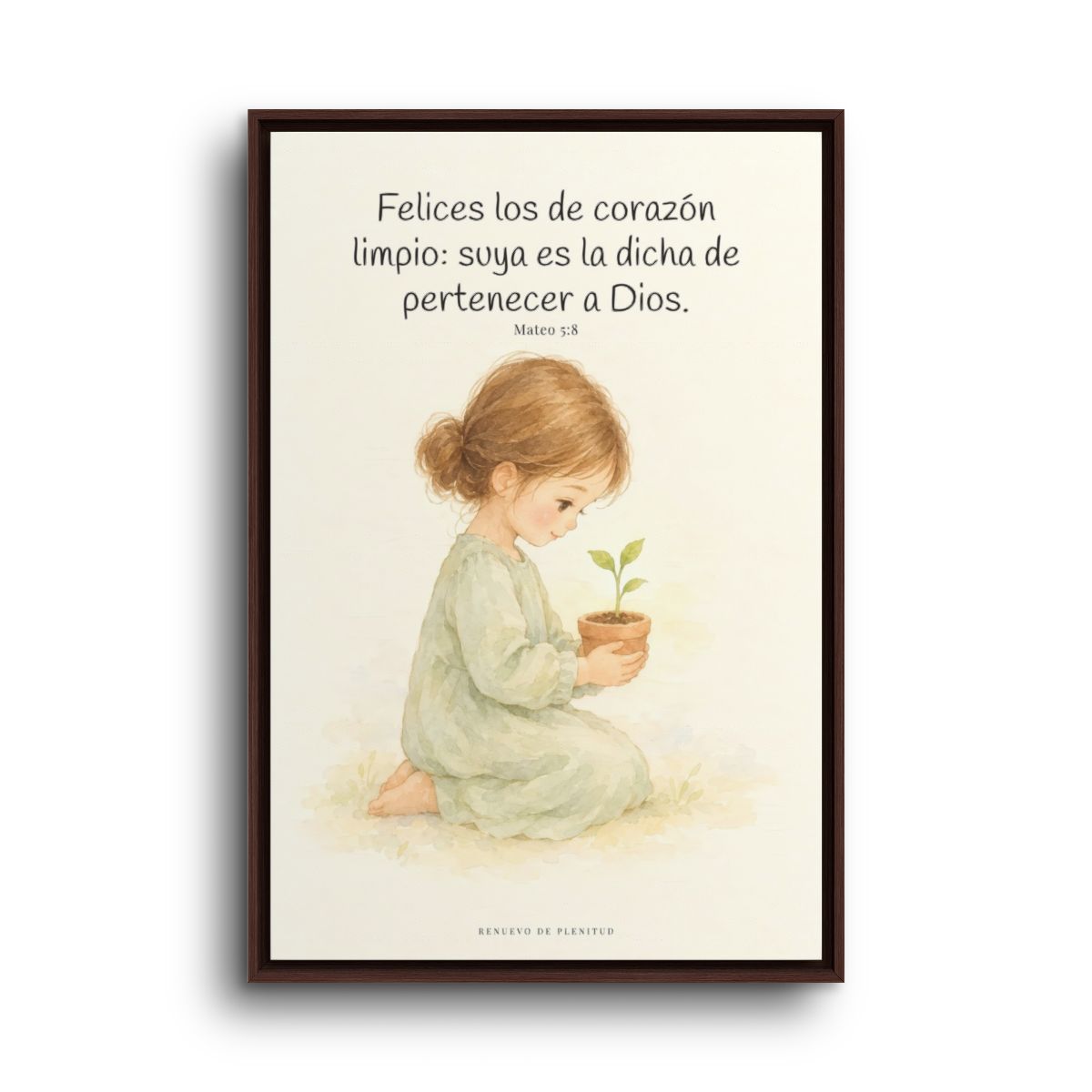 Felices los que pertenecen a Dios | Lienzo de fe para el hogar | Mateo 5:8 — 24×36 pulgadas, marco espresso, vista frontal