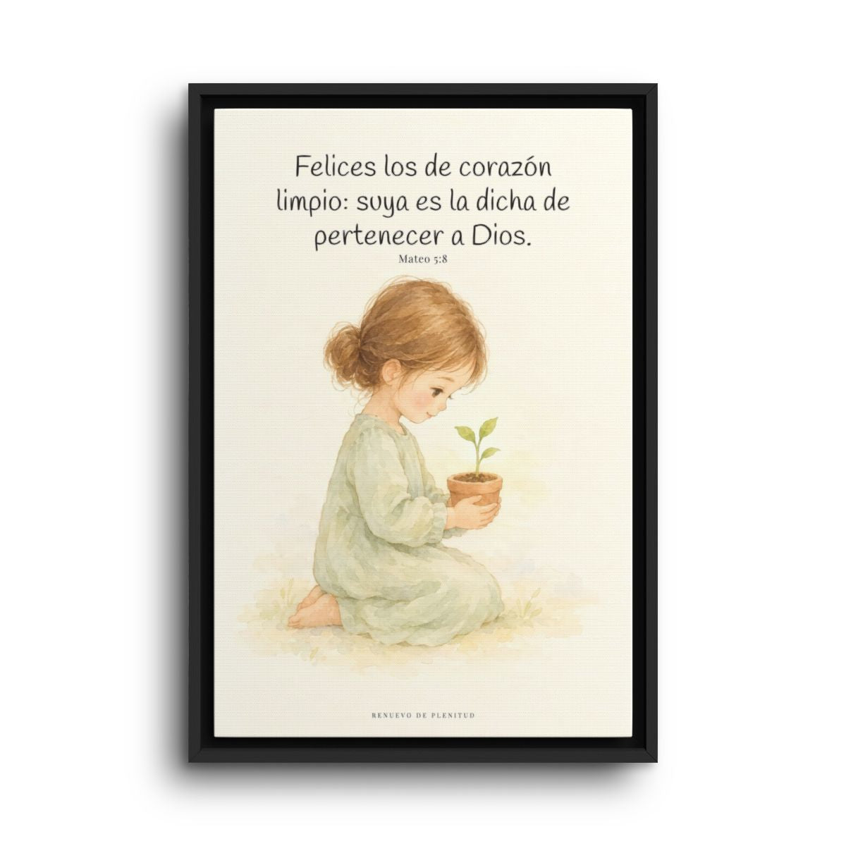 Felices los que pertenecen a Dios | Lienzo de fe para el hogar | Mateo 5:8 — 16×24 pulgadas, marco negro, vista frontal