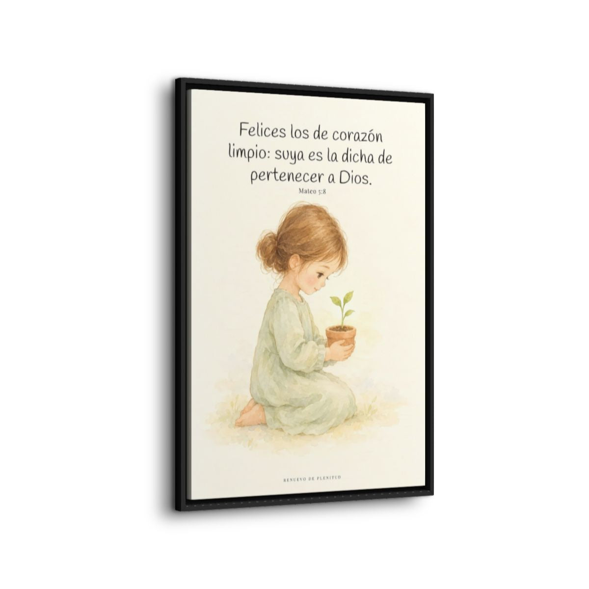 Felices los que pertenecen a Dios | Lienzo de fe para el hogar | Mateo 5:8 — 24×36 pulgadas, marco negro, vista lateral del marco flotante