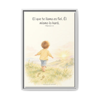 Fiel es el que os llama, el cual también lo hará — Lienzo Cristiano Enmarcado | Filipenses 1:6 — 16×24 pulgadas, marco blanco, vista frontal