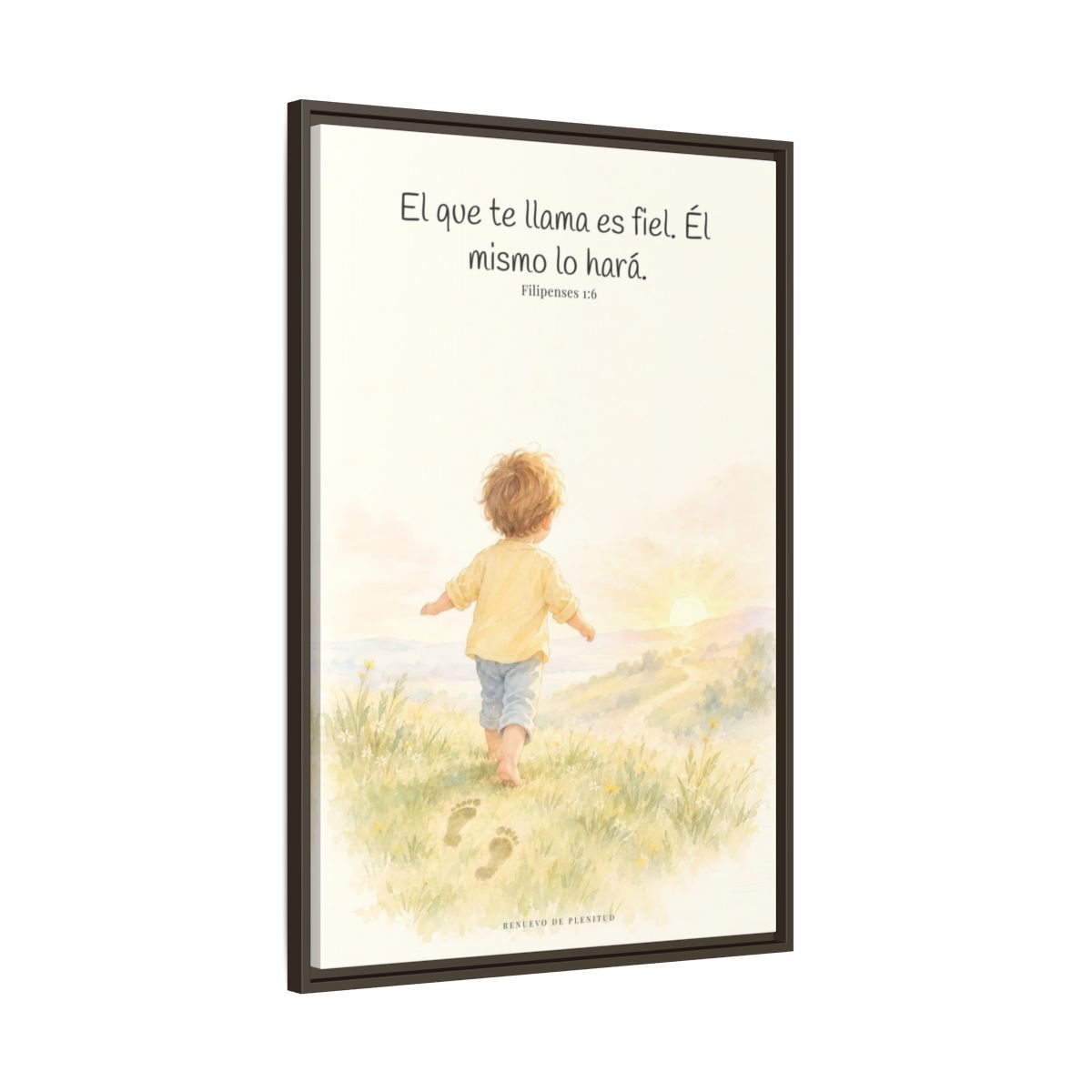 Fiel es el que os llama, el cual también lo hará — Lienzo Cristiano Enmarcado | Filipenses 1:6 — 24×36 pulgadas, marco espresso, vista lateral del marco flotante