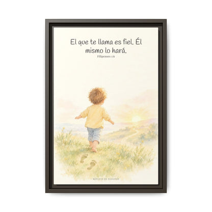 Fiel es el que os llama, el cual también lo hará — Lienzo Cristiano Enmarcado | Filipenses 1:6 — 12×18 pulgadas, marco espresso, vista frontal
