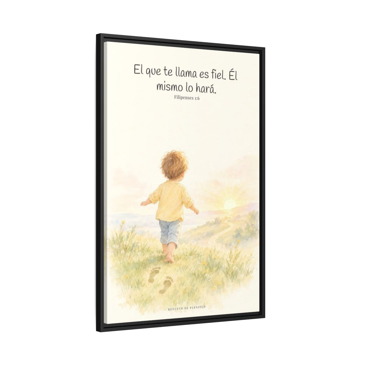 Fiel es el que os llama, el cual también lo hará — Lienzo Cristiano Enmarcado | Filipenses 1:6 — 24×36 pulgadas, marco negro, vista lateral del marco flotante
