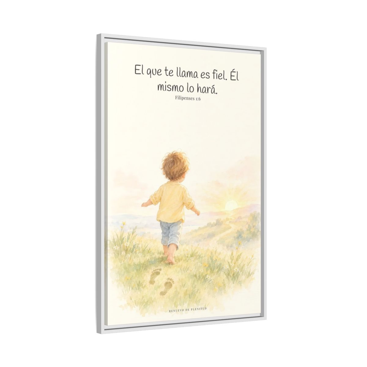 Fiel es el que os llama, el cual también lo hará — Lienzo Cristiano Enmarcado | Filipenses 1:6 — 24×36 pulgadas, marco blanco, vista lateral del marco flotante
