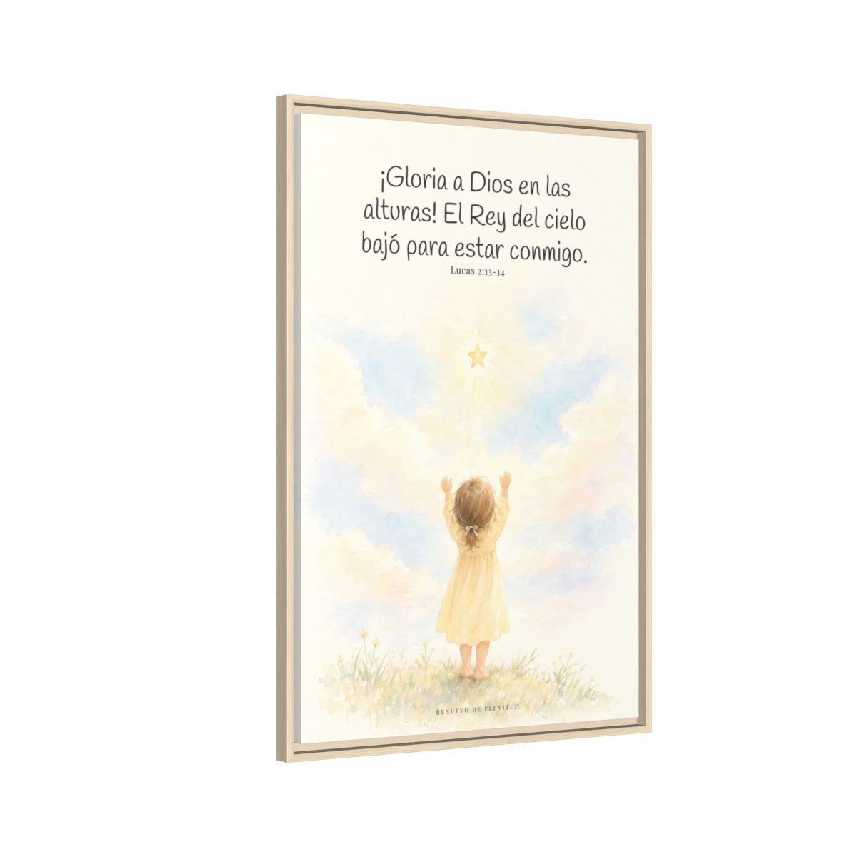 Gloria a Dios en las alturas — Lienzo Cristiano Enmarcado | Lucas 2:13-14 — 24×36 pulgadas, marco natural, vista lateral del marco flotante