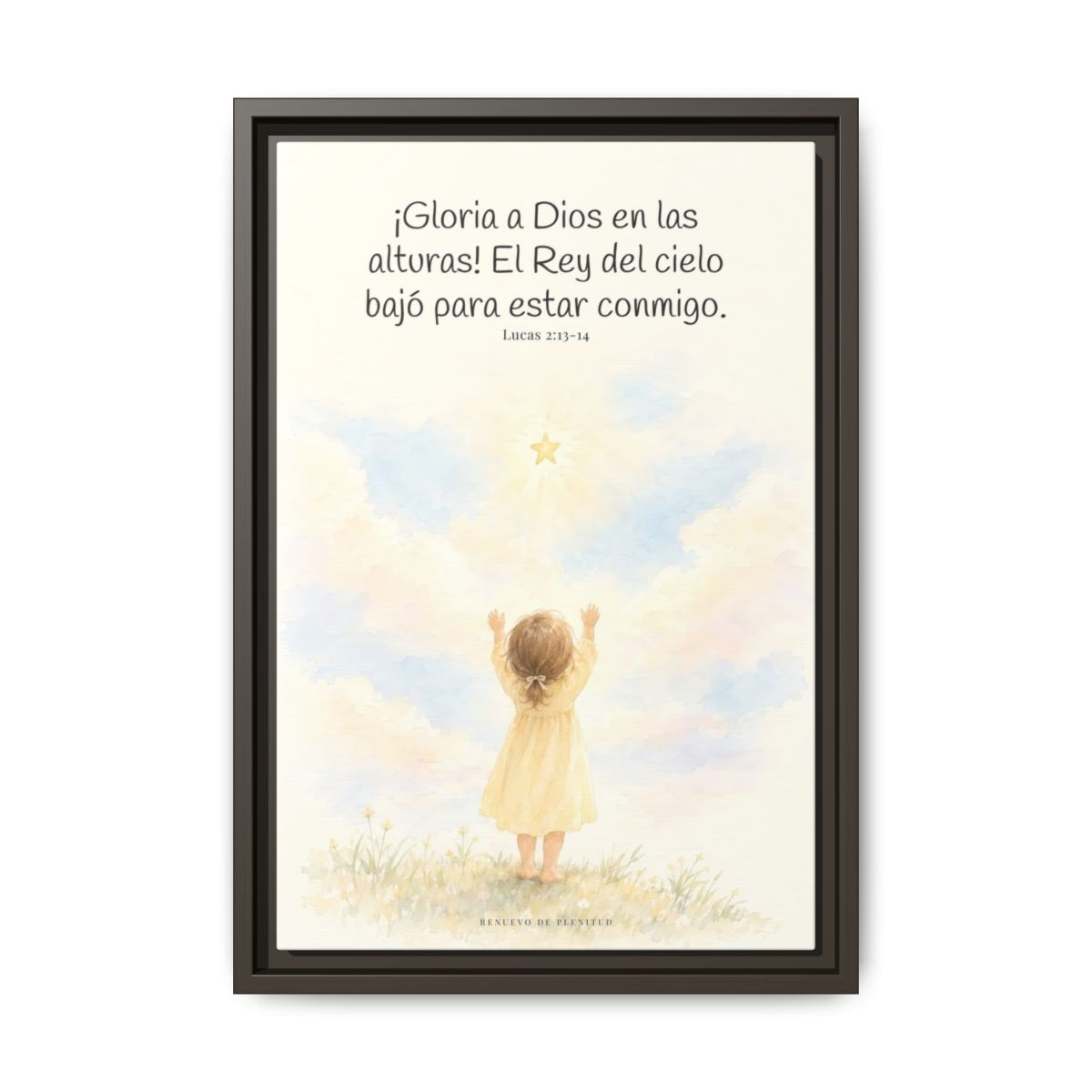 Gloria a Dios en las alturas — Lienzo Cristiano Enmarcado | Lucas 2:13-14 — 12×18 pulgadas, marco espresso, vista frontal