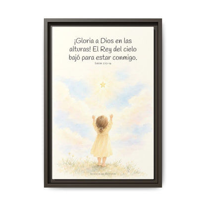 Gloria a Dios en las alturas — Lienzo Cristiano Enmarcado | Lucas 2:13-14 — 12×18 pulgadas, marco espresso, vista frontal