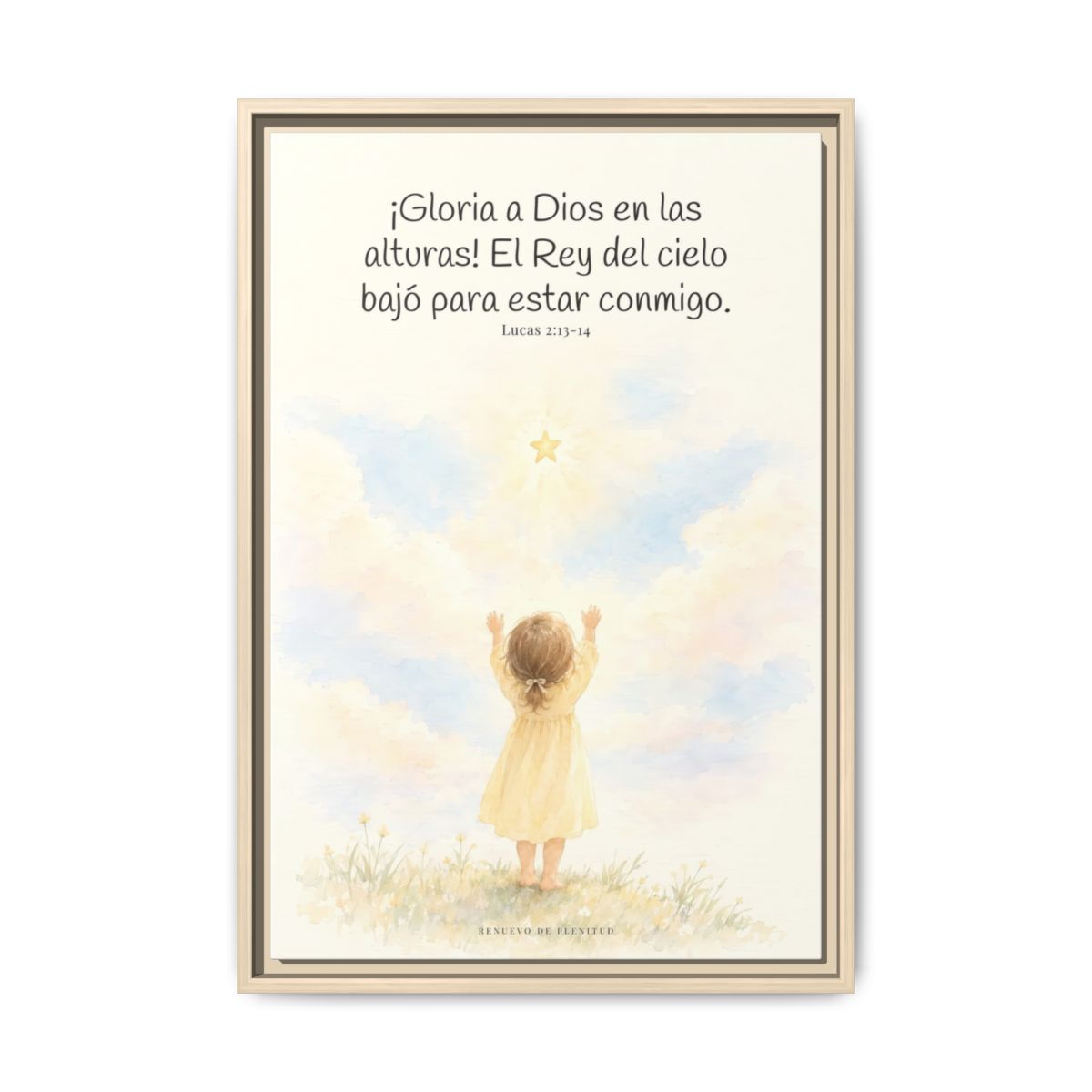 Gloria a Dios en las alturas — Lienzo Cristiano Enmarcado | Lucas 2:13-14 — 16×24 pulgadas, marco natural, vista frontal